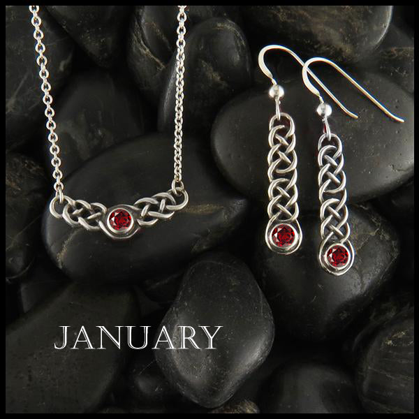 March Birthstone Celtic Love Knot Necklace and Earring Set in Silver