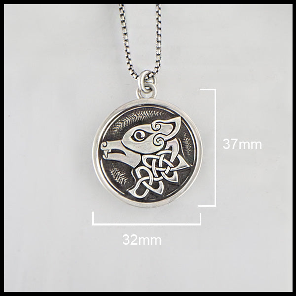 Silver Celtic Wolf 37 mm x 32 mm