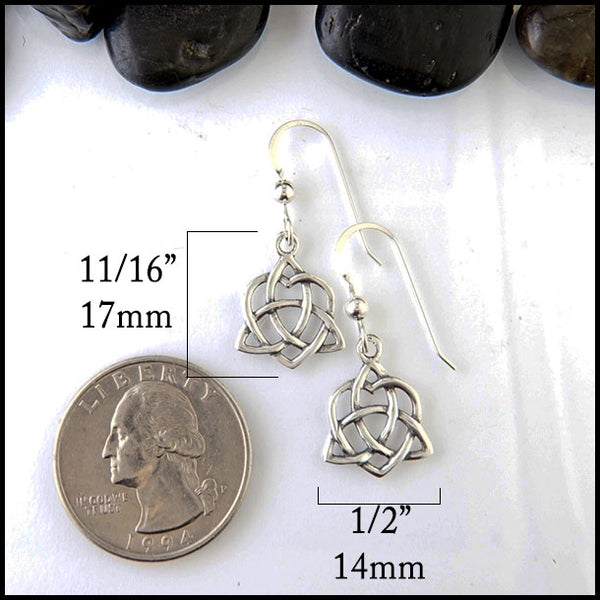 Trinity heart knot drop earrings in silver