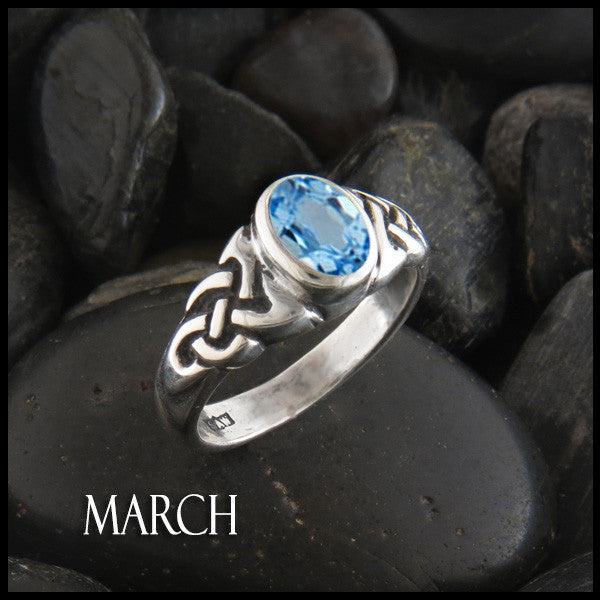 March Birthstone Celtic Ring in Sterling Silver