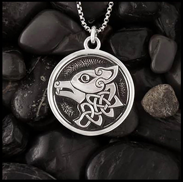 Celtic Wolf Pendant in Sterling Silver