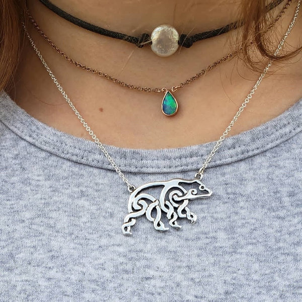 Celtic Bear Necklace in Sterling Silver 