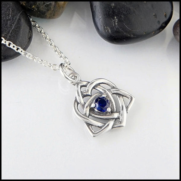 Celtic heart in Sterling silver with Lab Sapphire