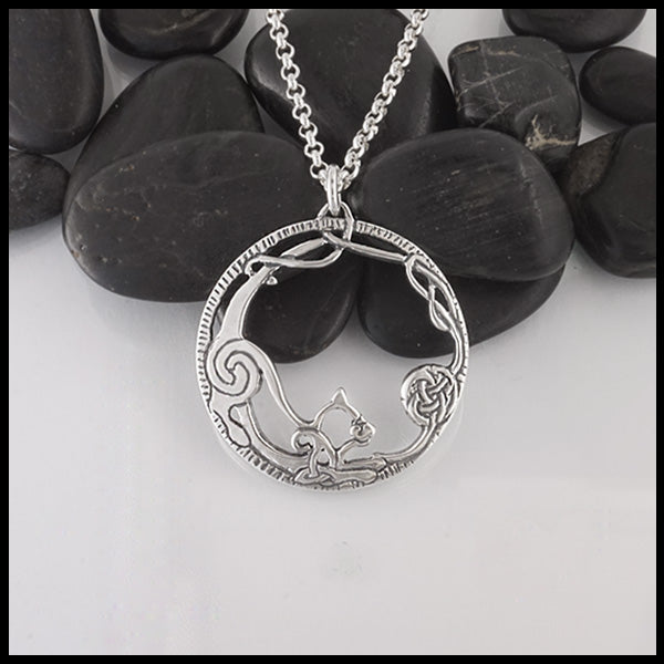 Celtic Cat Pendant in Sterling Silver