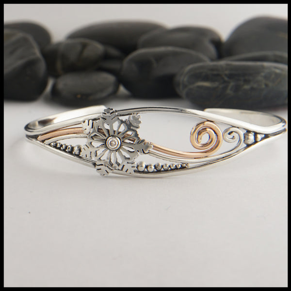 Whimsical snowflake bracelet in Sterling Silver and Rose Gold