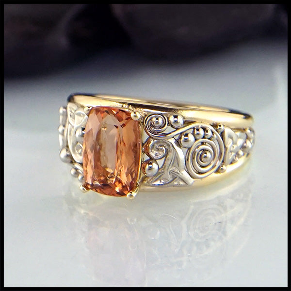 Imperial Topaz custom frame ring in 14K Yellow and White gold