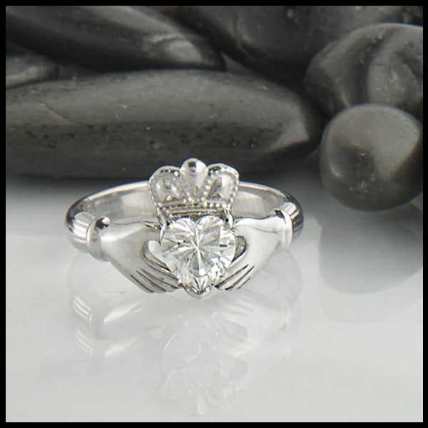 Irish Claddagh Ring with Heart Moissanite
