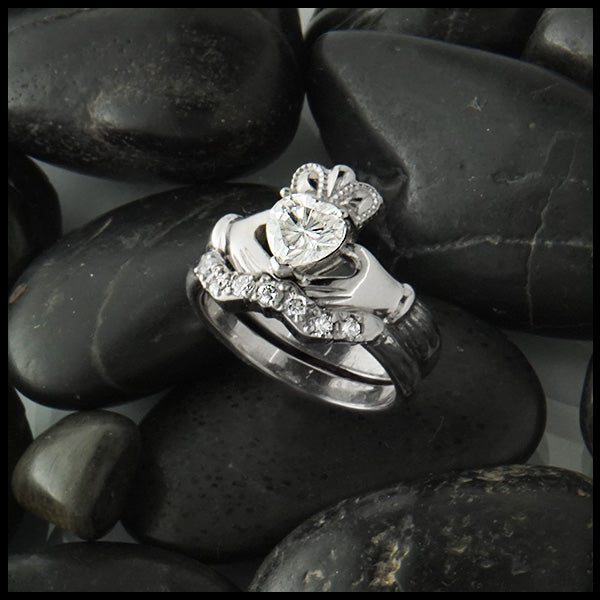 Heart Moissanite Claddagh Ring Handcrafted by Walker Metalsmiths