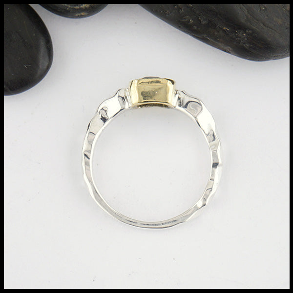 Sterling Silver and 18K yellow gold ring set with a Rose Cut Green Tourmaline.
