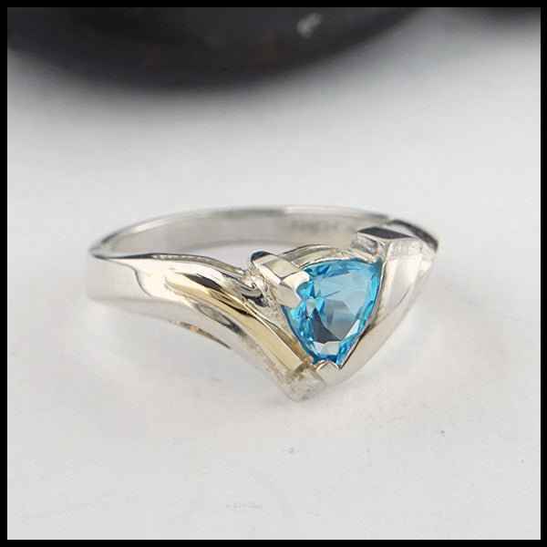 Blue Topaz Ring in Sterling Silver and 14K Yellow Gold