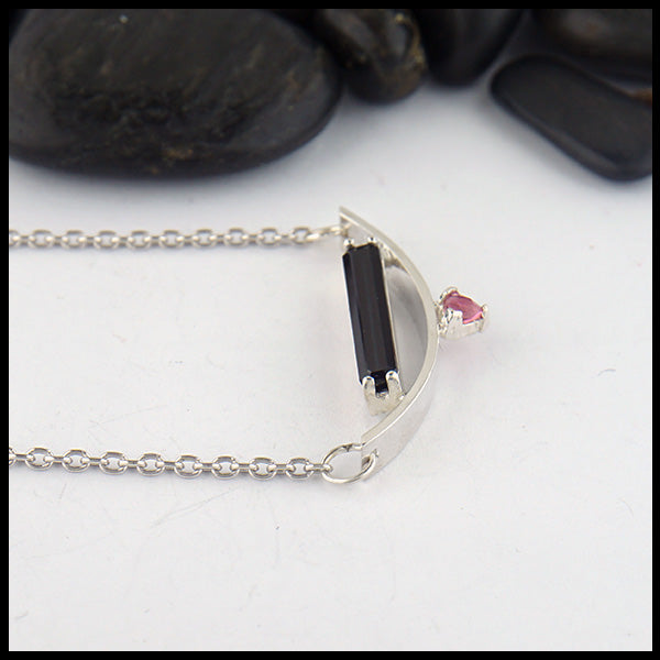 Blue Tourmaline Pendant with Pink Tourmaline accent in Sterling Silver with attached cable chain.