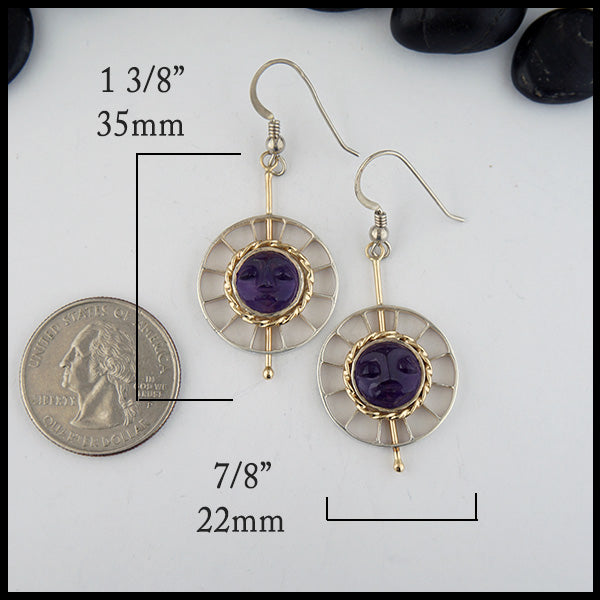 Carved Amethyst Earrings in 14K Yellow gold and sterling silver. 