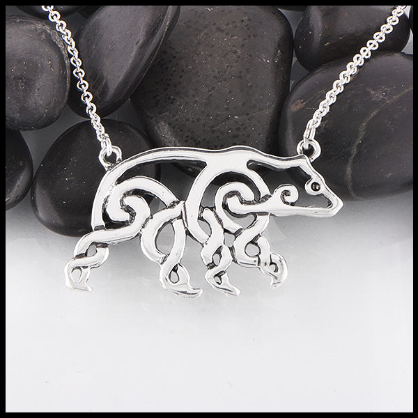 Celtic Bear Pendant and Earring Set in sterling silver. 