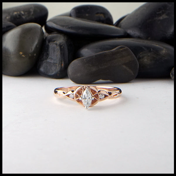 Marquise Reclaimed Diamond ring with trinity knots in 14K Rose gold