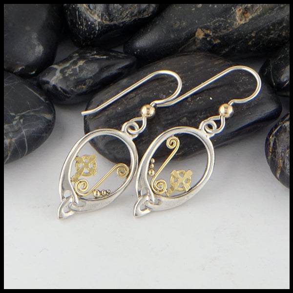 Custom cross drop earrings in silver and gold