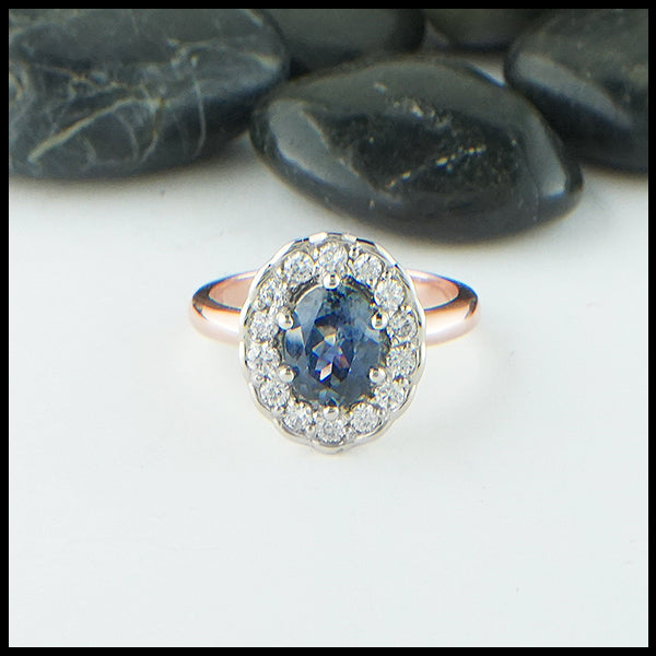 Montana Sapphire Halo Ring in 14K Rose gold