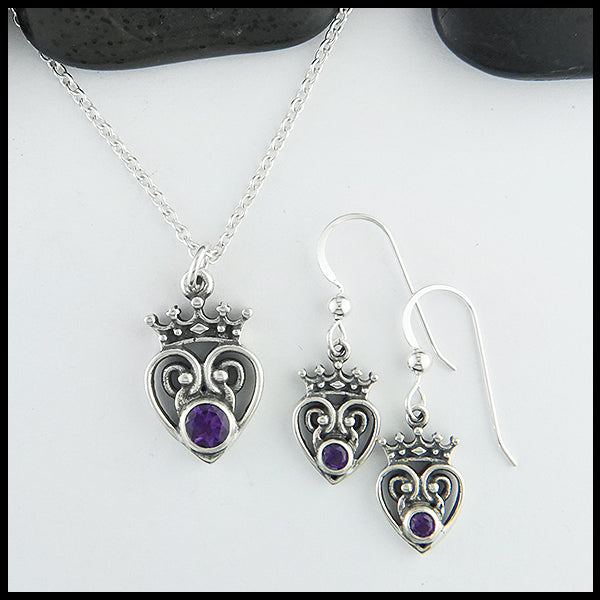 Amethyst Luckenbooth Pendant and Earring Set