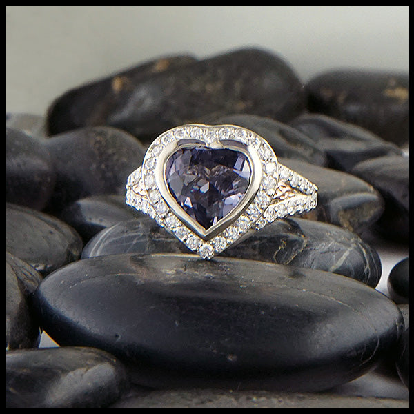 Grey Sapphire and Diamond Heart Ring in 14K White and Rose gold