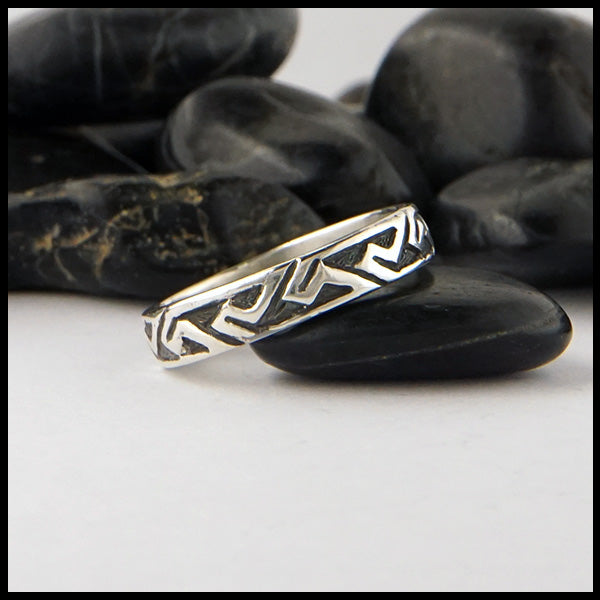 Narrow Pictish Key Pattern Ring in sterling silver