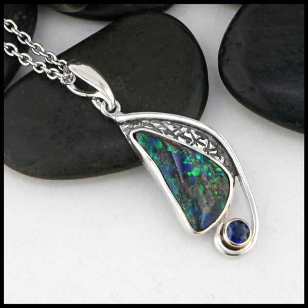 boulder opal pendant with sapphire