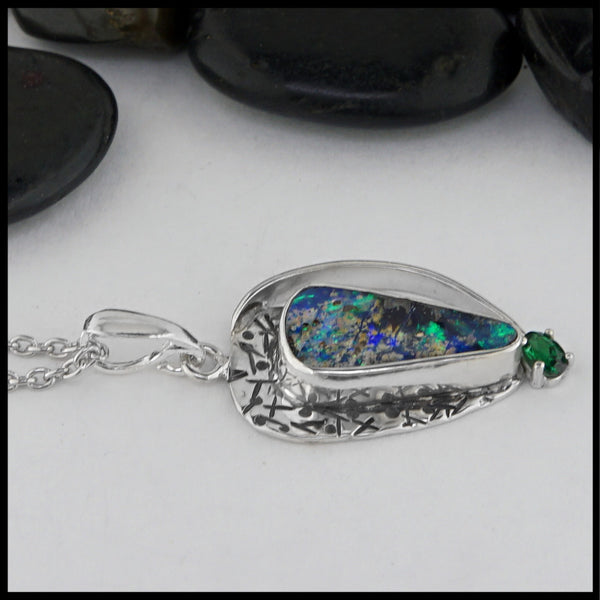 boulder opal with tsavorite garnet