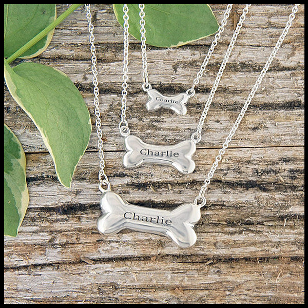 Personalized Dog Bone Necklace in three sizes in sterling silver