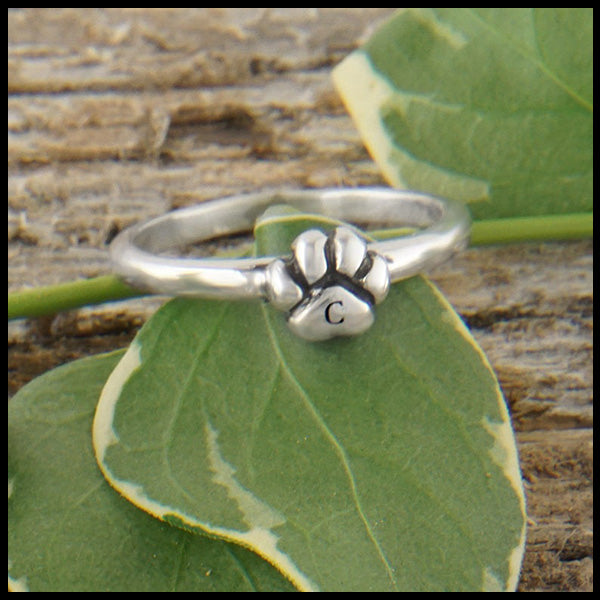 Personalized Paw Print Stacking ring in sterling silver