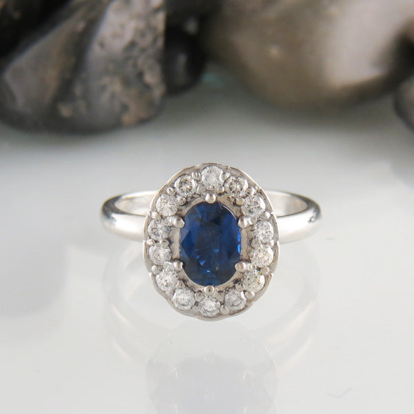 Custom Sapphire and Diamond Halo Ring