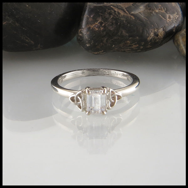Emerald Cut Engagement Ring with Cathedral Trinity Knots