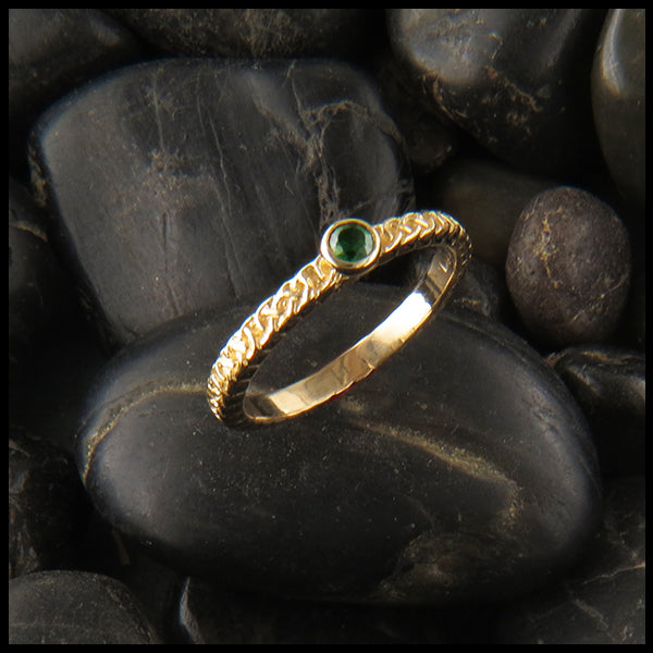 Narrow Celtic Ring with Birthstone in Gold
