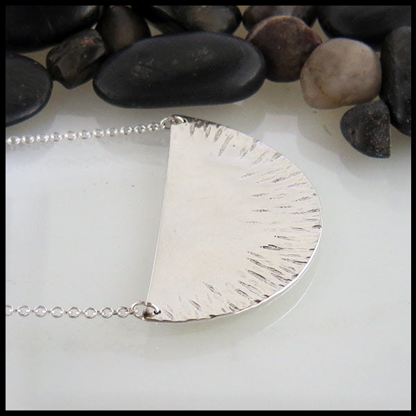 Large half-moon silver necklace