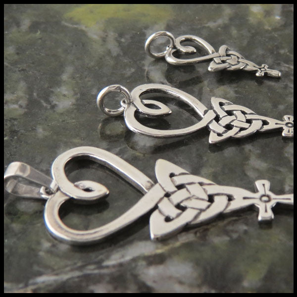 Celtic Knot with Heart Trinity and Cross in Sterling Silver
