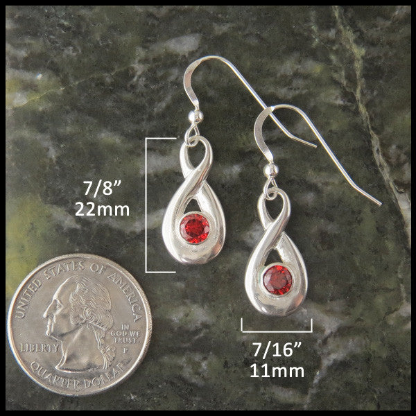 Birthstone Celtic Knot drop earrings in Sterling Silver measure 7/8" by 7/16"