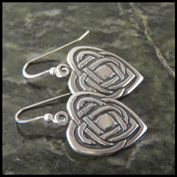 Large Heart drop Celtic Earrings in Sterling Silver
