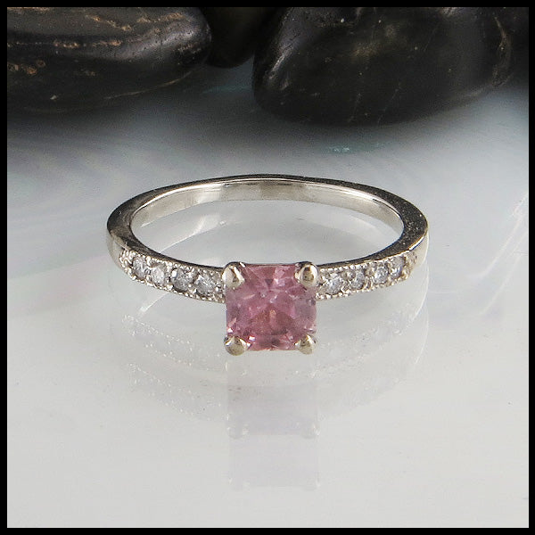 Pink Sapphire Ring with Diamond Band