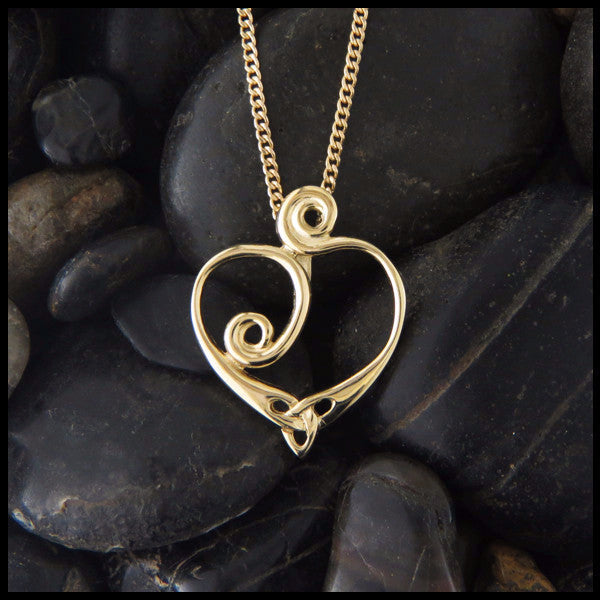 Celtic spiral heart pendant in 14K Gold handcrafted by Walker Metalsmiths 
