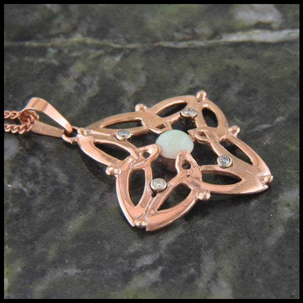 Triquetra Pendant in Rose Gold with Opals and Diamonds in Gold
