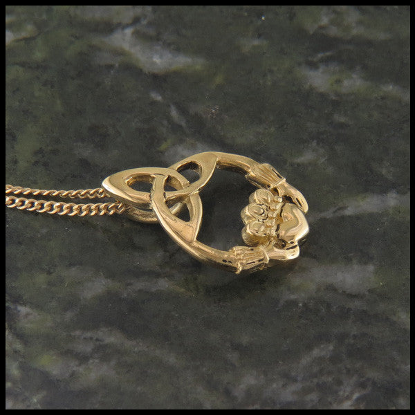 Claddagh Trinity Pendant Necklace in 14K Gold