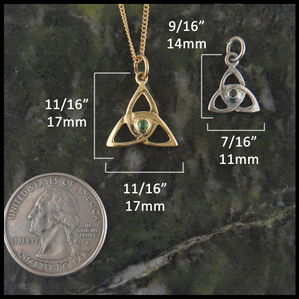Celtic Triquetra necklace with gemstones in 14K Yellow, Rose and White Gold handcrafted by Walker Metalsmiths