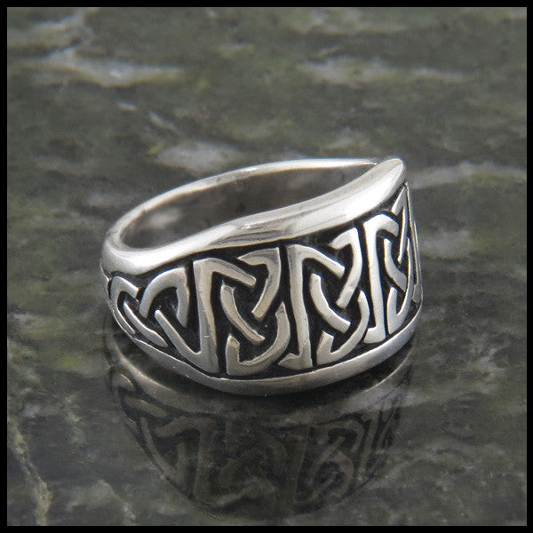 Wide Tapered Celtic Knot Ring in Sterling Silver