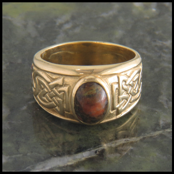 Men's Celtic Knot Ring with Stones in 14K Gold