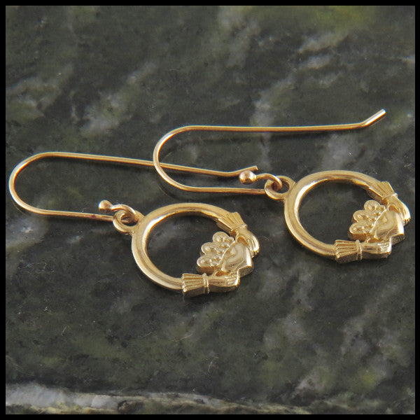 Claddagh Drop Earrings in 14K Gold