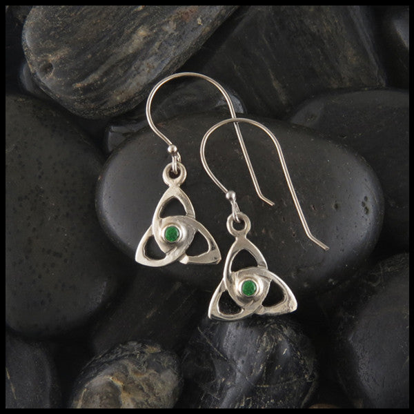 Triquetra Drop earrings in 14K Gold with Gemstones