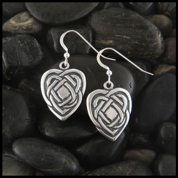 Large Heart drop Celtic Earrings in Sterling Silver