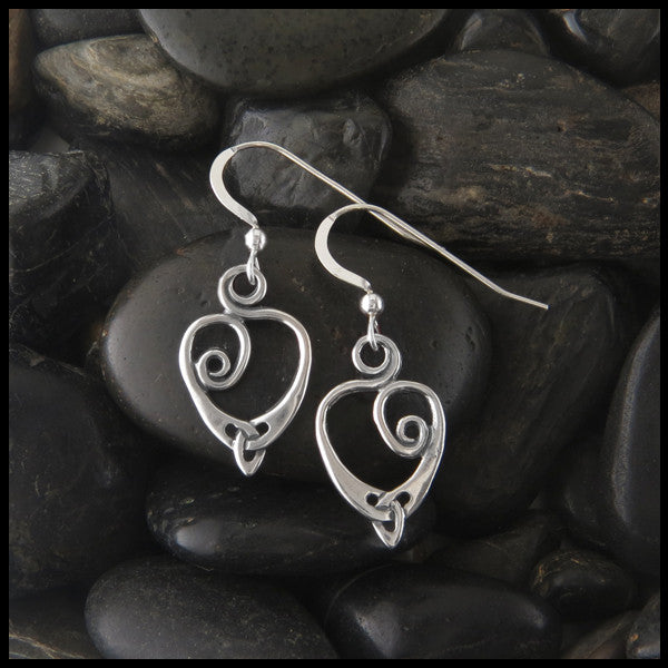 Spiral Celtic Knot Heart drop earrings in Sterling Silver