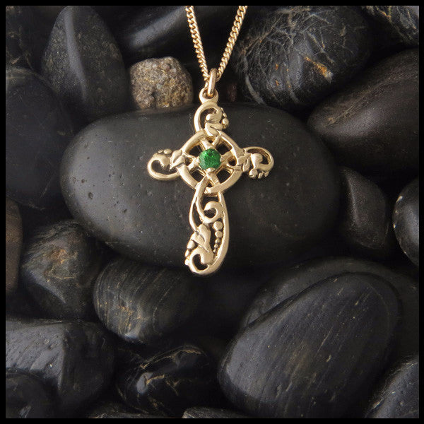 Feminine Celtic Cross in 14K Gold with Gemstones