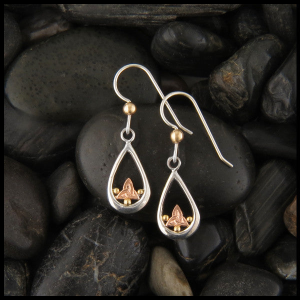 Triquetra Teardrop earrings in Sterling Silver and Gold
