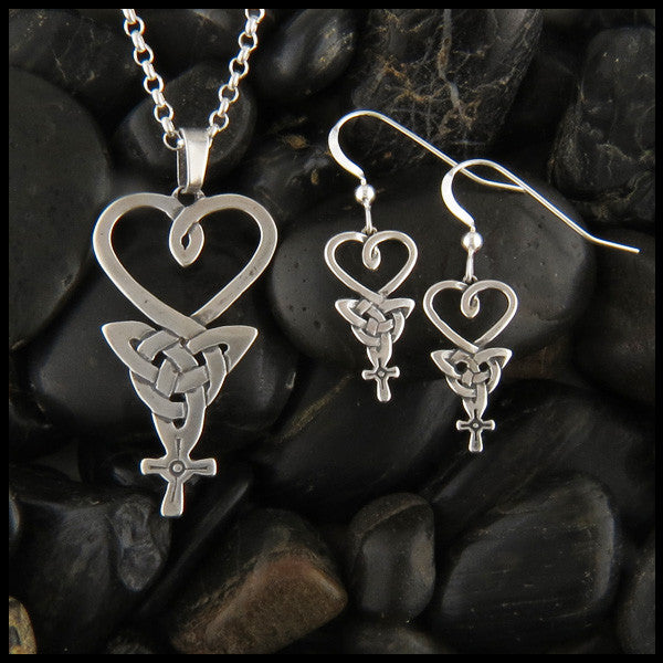 Celtic Knot with Heart Trinity and Cross in Sterling Silver