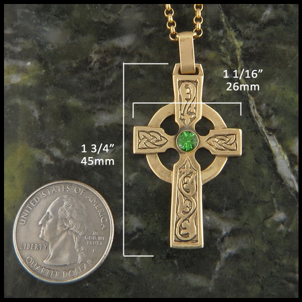 Large Ivy Celtic Cross in 14K Gold with Gemstones