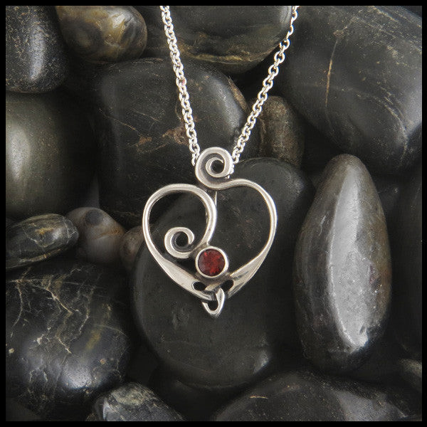 Spiral heart pendant in Sterling Silver with gemstones